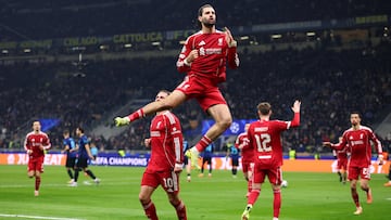 Dominik Szoboszlai festeja el gol del Liverpool ante el Inter.