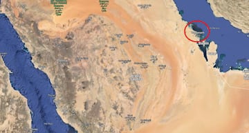 En el círculo, la región donde jugará Nacho: al sur de Dammam se encuentra Al Khobar.