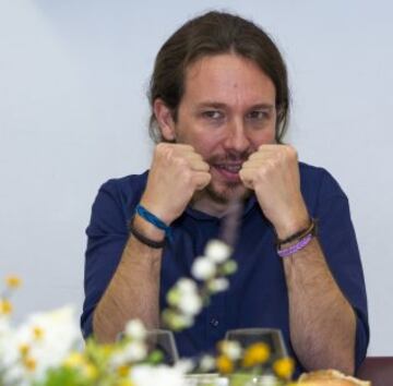 Pablo Iglesias durante la comida en el Diario AS.