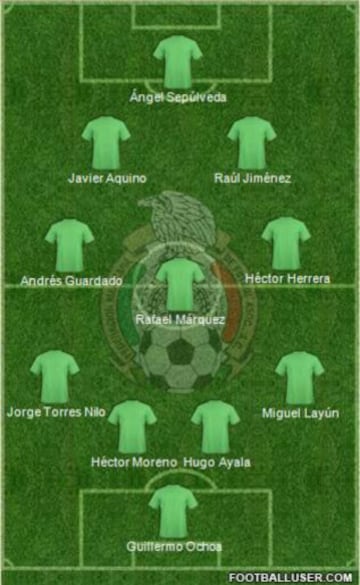 Alineación: G. Ochoa, R. Márquez, H. Ayala, Jorge Torres, H. Moreno, M. Layún, A. Guardado, J. Aquino, H. Herrera, A. Sepúlveda, R. Jiménez