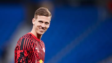 SAN SEBASTIAN, SPAIN - FEBRUARY 24: Dani Olmo of RB Leipzig looks on prior the UEFA Europa League Knockout Round Play-Offs Leg One match between, Real Sociedad and RB Leipzig at Reale Arena on 24 of February, 2022 in San Sebastian, Spain. (Photo By Ricardo Larreina/Europa Press via Getty Images)