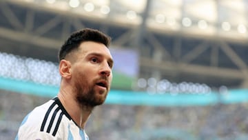 LUSAIL CITY, QATAR - NOVEMBER 22: Lionel Messi of Argentina  during the FIFA World Cup Qatar 2022 Group C match between Argentina and Saudi Arabia at Lusail Stadium on November 22, 2022 in Lusail City, Qatar. (Photo by Catherine Ivill/Getty Images)