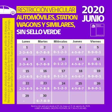 Restricción vehicular en Región Metropolitana: calendario de junio de 2020