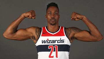 WASHINGTON, DC - SEPTEMBER 24: Dwight Howard #21 of the Washington Wizards poses during media day at Entertainment and Sports Arena on September 24, 2018 in Washington, DC. NOTE TO USER: User expressly acknowledges and agrees that, by downloading and/or using this photograph, user is consenting to the terms and conditions of the Getty Images License Agreement.  Rob Carr/Getty Images/AFP
 == FOR NEWSPAPERS, INTERNET, TELCOS &amp; TELEVISION USE ONLY ==