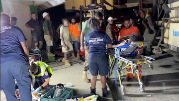 Medical workers attend to a rescued woman on a stretcher following a strong earthquake in Port Vila, Vanuatu, December 18, 2024, in this screengrab taken from a social media video. Jeremy Ellison/via REUTERS THIS IMAGE HAS BEEN SUPPLIED BY A THIRD PARTY. MANDATORY CREDIT. NO RESALES. NO ARCHIVES.