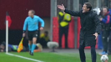 Villarreal's Spanish coach Marcelino Garcia Toral gestures during the UEFA Champions League league phase - Day 8 football match between Bayer Leverkusen and Villarreal CF at the BayArena stadium in Leverkusen, western Germany on January 28, 2026. (Photo by Pau Barrena / AFP)
