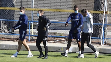 Adri&aacute;n Gonz&aacute;lez y Jair Amador, esta ma&ntilde;ana en la Ciudad Deportiva.