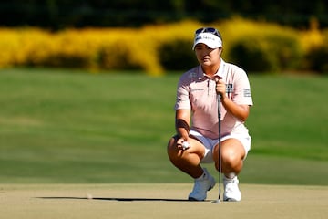 Haeran Ryu of South Korea lines up a putt.