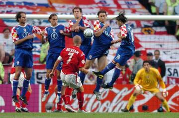 Beckham lanza una falta en el Croacia-Inglaterra de la Eurocopa de 2004.