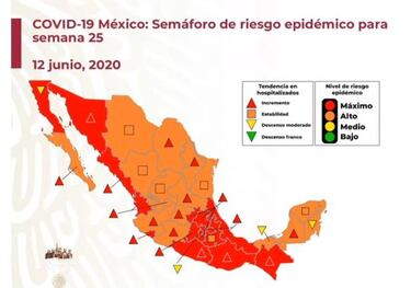 Mapa de México del semáforo epidemiológico del 15 al 21 de junio
