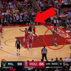 El pelotazo desde 4 metros a la cabeza de James Harden de Antetokounmpo