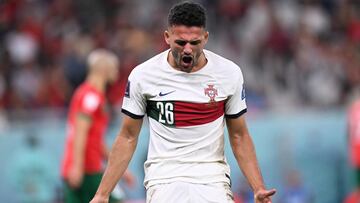 Portugal's forward #26 Goncalo Ramos reacts to a missed opportunity during the Qatar 2022 World Cup quarter-final football match between Morocco and Portugal at the Al-Thumama Stadium in Doha on December 10, 2022. (Photo by Kirill KUDRYAVTSEV / AFP)