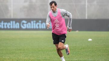 Augusto Solari, durante el entrenamiento de hoy en la ciudad deportiva.