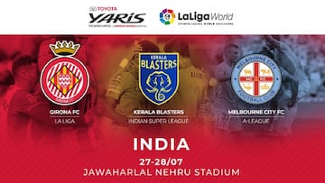 Cartel promocional del Torneo Toyota Yaris La liga World en el que el Girona se convertirá en el primer equipo español en jugar en la India.