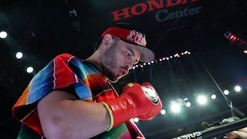 (FILES) Mexico's Julio Cesar Chavez Jr. enters the ring ahead of his cruiserweight boxing bout against USA's Jake Paul at the Honda Center in Anaheim, California, on June 28, 2025. Mexican boxer Julio Cesar Chavez Jr. has been arrested by US immigration officers and is being processed for deportation from the United States, the Department of Homeland Security said on July 3, 2025. Chavez, a former world champion and the son of legendary Mexican fighter Julio Cesar Chavez, was detained by Immigration and Customs Enforcement (ICE) officers in Los Angeles on July 2 after authorities determined that he was in the country illegally, Homeland Security said in a statement. (Photo by Patrick T. Fallon / AFP)