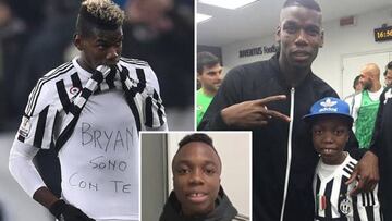 Pogba, a la derecha, con Bryan; a la izquierda, dedic&aacute;ndole un gol con la Juventus. 