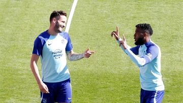 Saúl y Lemar, en el entrenamiento del Atlético.