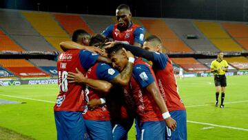 Jugadores de Independiente Medell&iacute;n en un partido del F&uacute;tbol Profesional Colombiano