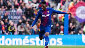 El central colombiano Yerry Mina en el partido de Barcelona ante Getafe por Liga Espa&ntilde;ola