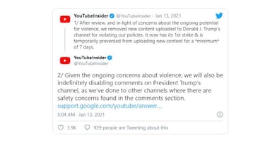 YouTube también bloquea el canal personal de Donald Trump