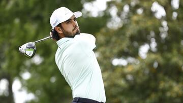 CHARLOTTE, NORTH CAROLINA - MAY 08: Abraham Ancer of Mexico plays his shot from the third tee during the third round of the 2021 Wells Fargo Championship at Quail Hollow Club on May 08, 2021 in Charlotte, North Carolina.   Jared C. Tilton/Getty Images/AFP
 == FOR NEWSPAPERS, INTERNET, TELCOS &amp; TELEVISION USE ONLY ==