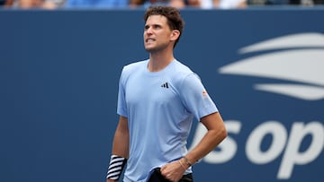 NEW YORK, NEW YORK - AUGUST 30: Dominic Thiem of Austria reacts against Ben Shelton of the United States during their Men's Singles Second Round match on Day Three of the 2023 US Open at the USTA Billie Jean King National Tennis Center on August 30, 2023 in the Flushing neighborhood of the Queens borough of New York City. (Photo by Al Bello/Getty Images)