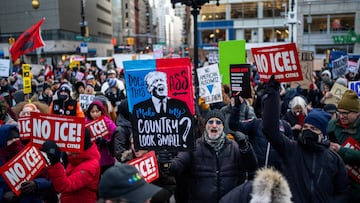 People take part in a protest in solidarity with Minneapolis and against U.S. President Donald Trump and U.S. Immigration and Customs Enforcement (ICE), in New York City, U.S., January 23, 2026. REUTERS/Eduardo Munoz