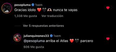 El mensaje de Peso Pluma a Julián Quiñones tras su salida del Atlas, qué le dijo