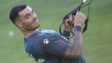 Raúl de Tomás, en un entrenamiento con el Espanyol en esta pretemporada.