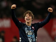 Fer López celebra el gol anotado ante el Estrella Roja.