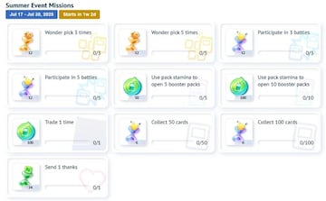 pokemon tcg pocket evento verano misiones recompensas gratis