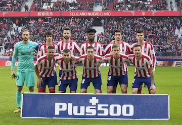 El Atlético de Madrid salió al Metropolitano con Oblak; Vrslajko, Felipe, Savic, Lodi; Correa, Llorente, Thomas, Saúl; João Félix y Morata.


