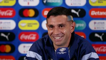 Soccer Football - Copa America 2024 - Final - Argentina Press Conference - Hard Rock Stadium, Miami Gardens, Florida, United States - July 13, 2024 Argentina's Emiliano Martinez during the press conference REUTERS/Agustin Marcarian
