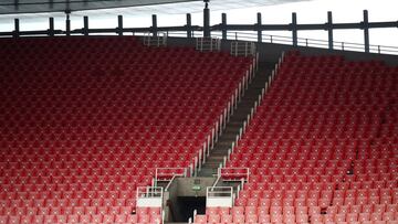 LONDON, ENGLAND - FEBRUARY 21: A general view of empty seats inside the stadium prior to the Premier League match between Arsenal and Manchester City at Emirates Stadium on February 21, 2021 in London, England. Sporting stadiums around the UK remain under
