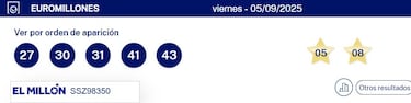 Euromillones: comprobar los resultados del sorteo de hoy, viernes 5 de septiembre