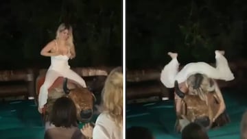La novia de Icardi se hace viral montada en toro mecánico