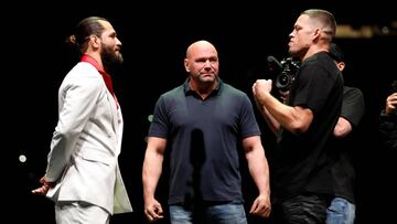 Jorge Masvidal y Nate D&iacute;az en la presentaci&oacute;n de su combate.