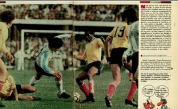 La revista concentró sus informes en el tema futbolístico. Argentina ganó 3-1 con goles de Pasculli y Burruchaga. Por Colombia, descontó Prince. El juego de Maradona con la naranja no fue mencionado.