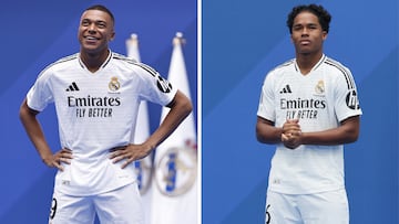 Kylian Mbappé y Endrick, en sus presentaciones en el Santiago Bernabéu como nuevos fichajes del Real Madrid.