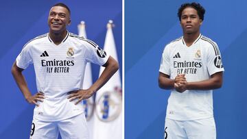 Kylian Mbappé y Endrick, en sus presentaciones en el Santiago Bernabéu como nuevos fichajes del Real Madrid.