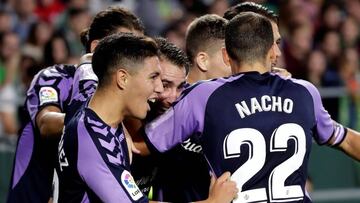 Celebraci&oacute;n del gol en el Villamar&iacute;n del gol de Anto&ntilde;ito que le dio la victoria al Real Valladolid (0-1).