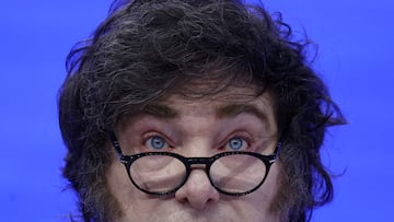 FILE PHOTO: Argentina's President Javier Milei makes a special address during the 55th annual World Economic Forum (WEF) meeting in Davos, Switzerland, January 23, 2025. REUTERS/Yves Herman/File Photo