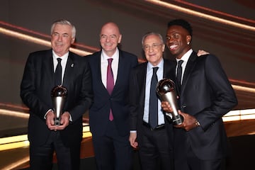 Ancelotti, Infantino, Florentino Prez, y Vinicius .