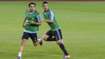 Xavi y Villa, en una concentración de la Selección.
