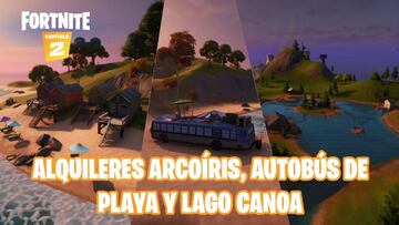 Fortnite Cap&iacute;tulo 2 - Temporada 1 | Desaf&iacute;o de Bola 8 vs. Bola blanca: baila en Alquileres Arco&iacute;ris, Autob&uacute;s de Playa y Lago Canoa
 