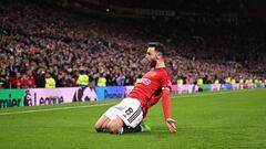 Bruno Fernandes, jugador del Manchester United, celebra uno de los goles anotados ante el Sheffield United.