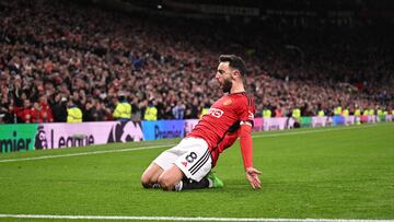 Bruno Fernandes, jugador del Manchester United, celebra uno de los goles anotados ante el Sheffield United.