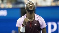 Frances Tiafoe reacts after beating Rafael Nadal in New York. Tiafoe won in four sets and reached the quarterfinals for the first time at the US Open.