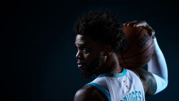 Miles Bridges #0 of the Charlotte Hornets poses for a portrait during Charlotte Hornets Media Day at Spectrum Center on October 02, 2023 in Charlotte, North Carolina.
