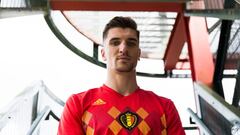 Thomas Meunier tries the new Belgium shirt for size.